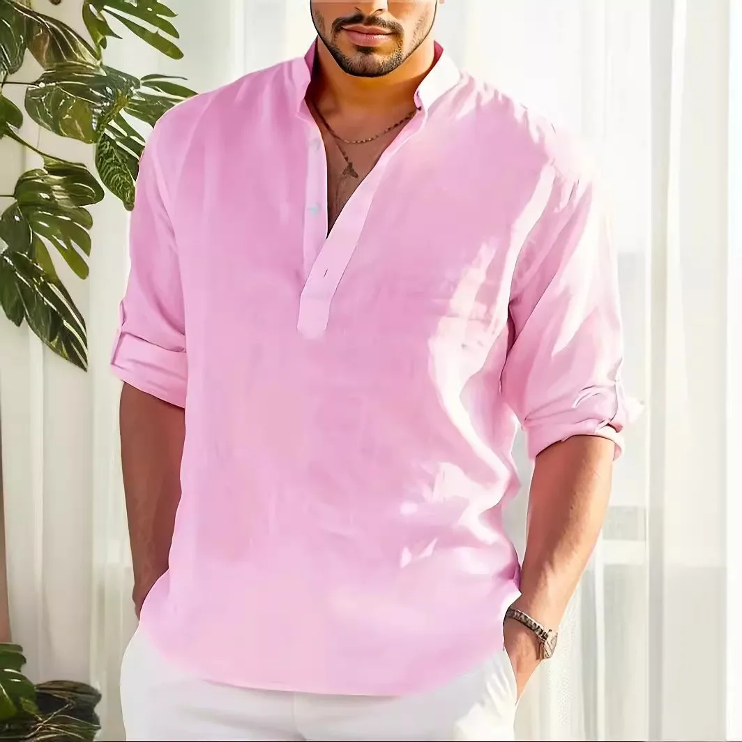 

Men's Loose Fit Long Sve Linen irt Casual Faionable Comfortable Breathable Summer Wear for Middle-Aged And El...
