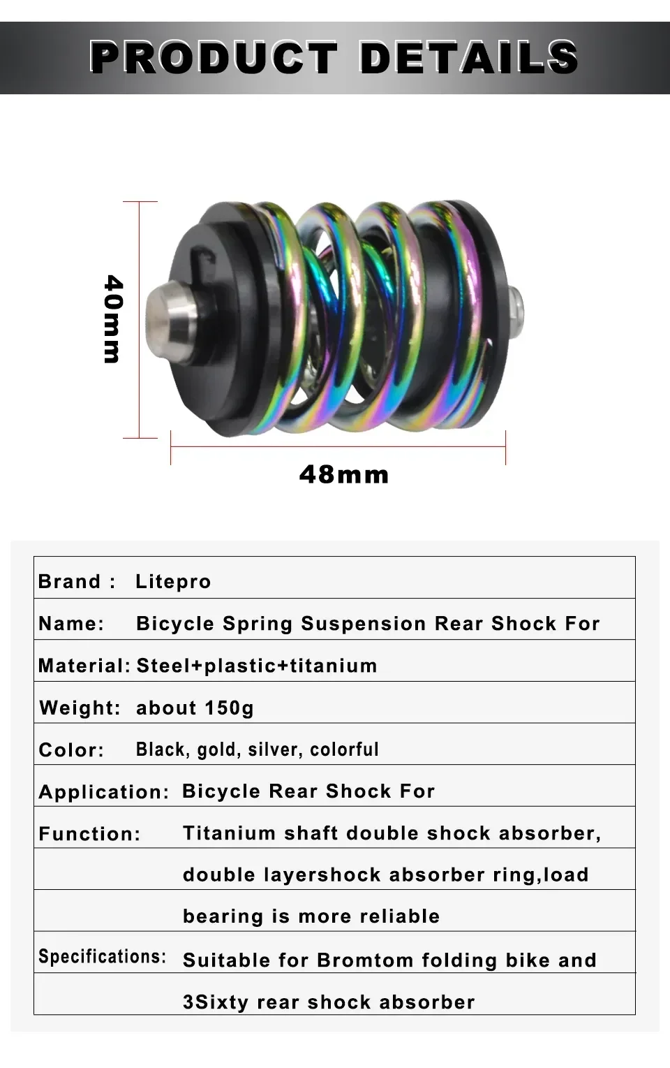 Litepro BMX Double Spring Rear Shock Absorber Spring Suspension Titanium/Steel Axle Suitable for Brompton Folding Bike