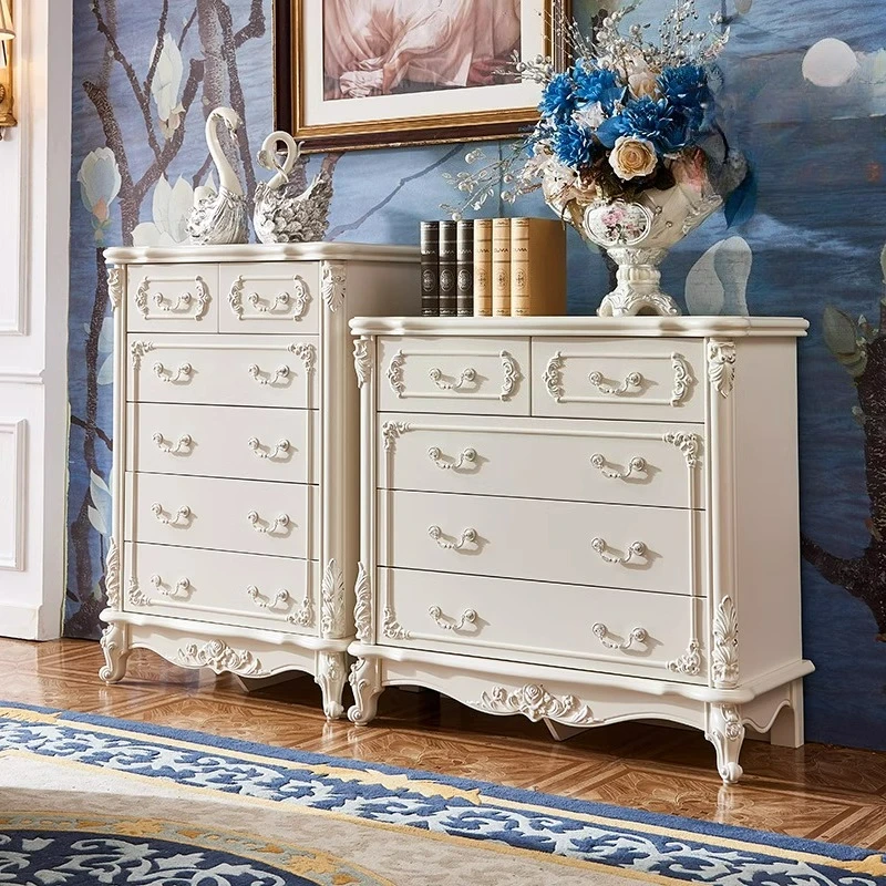 LTT European-style Chest of Drawers Bedroom Side Cabinet Solid Wood Luxury Six-Bucket Cabinet Storage Cabinet