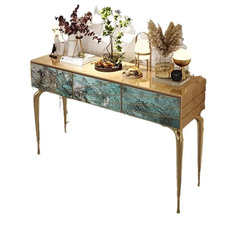 

Italian light luxury, entrance table, senior designer entry, facing the door, entrance cabinet Amazon green, luxury stone