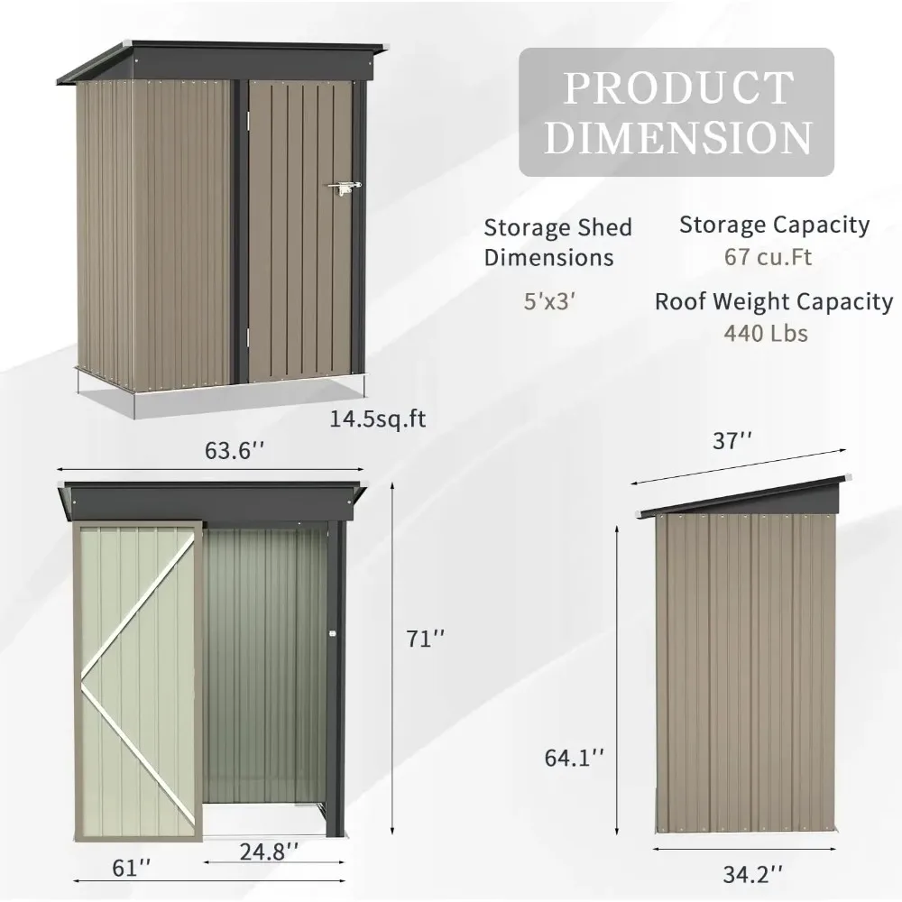 Imagem -02 - Metal Outdoor Storage Shed para Quintal Ferramenta de Utilidade Casa com Porta e Fechadura Pátio e Gramado 5ft x 3ft