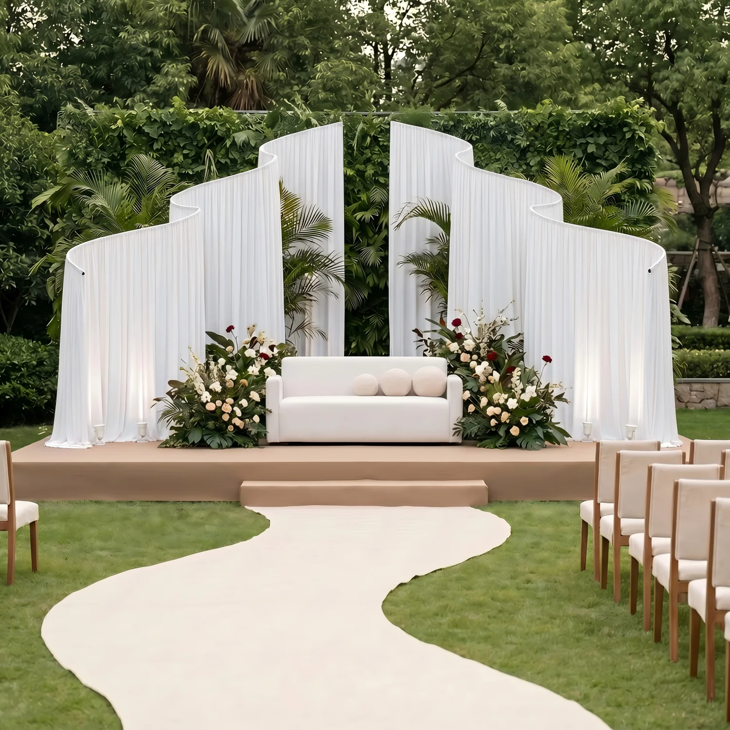 Moderner Wellenförmiger Hochzeitsbogen Rustikaler Outdoor-Bühnen-Hintergrundständer für Heiratsanträge, Abschlussfeiern, Feiertagsdekorationen – Detail 2