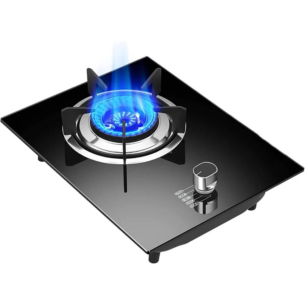 Gas cooktop Desktop Burner Cooker gas hob Built-in Kitchen Stove，Desktop Hob Cooking ， Black Tempered Glass/Stainless Steel Cook