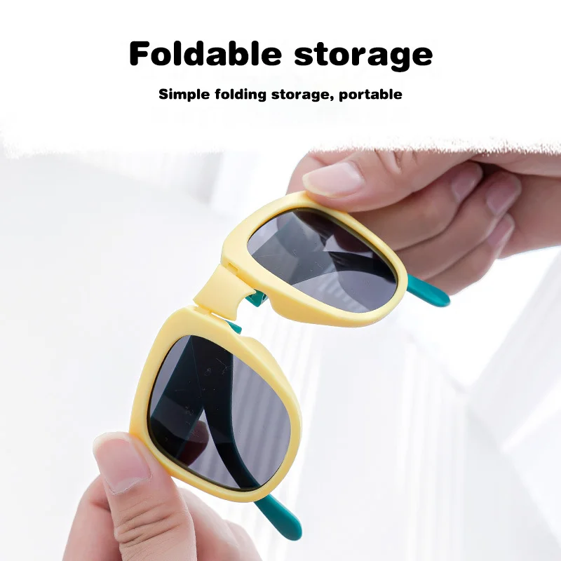 Красочные складные детские солнцезащитные очки для мальчиков и девочек, квадратные очки, уличные солнцезащитные очки, детские очки UV400, портативная сумка-коробка с лямкой на шее