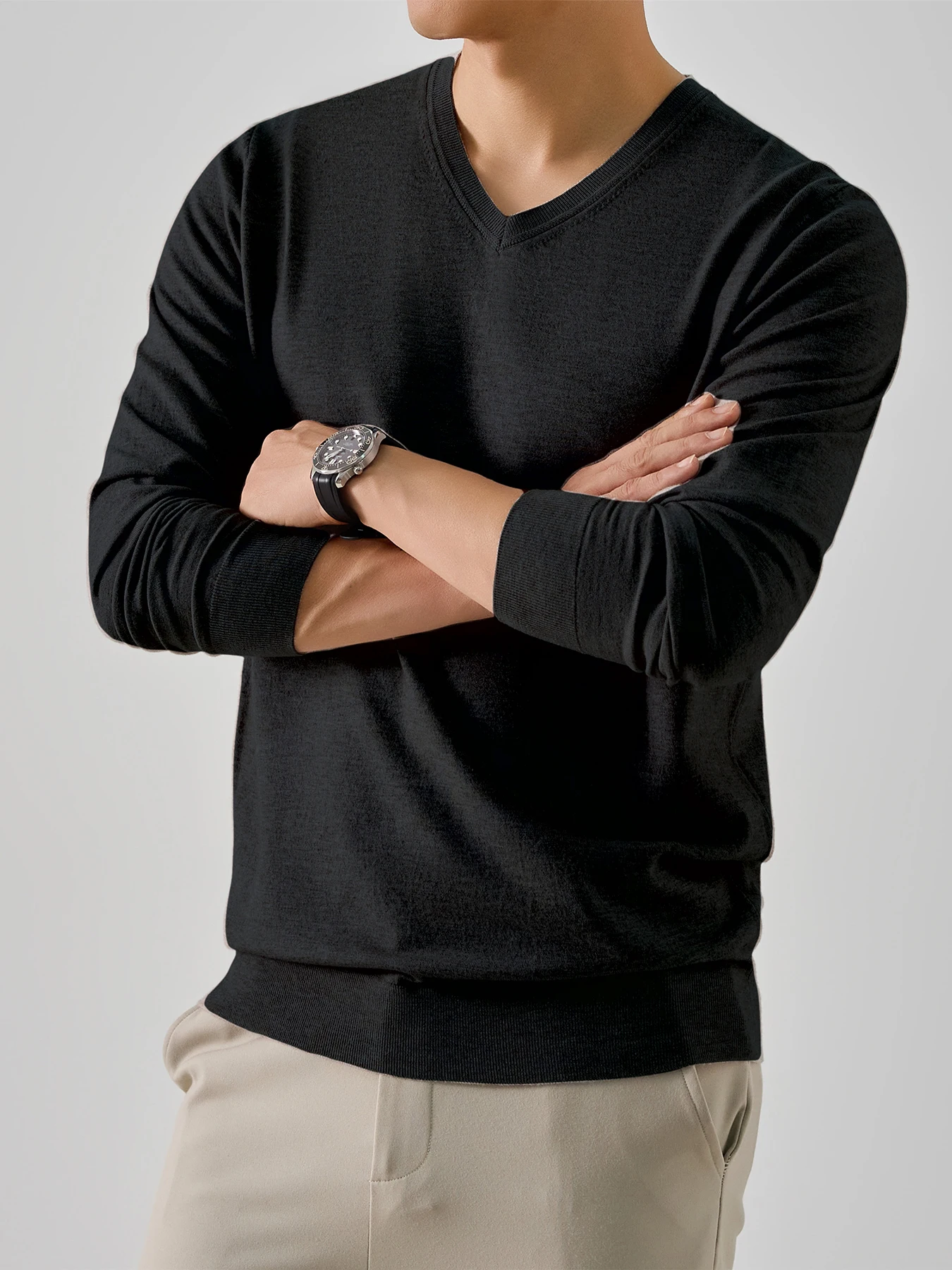 Herren Frühling Herbst Dünner Strickpullover Klassischer V-Ausschnitt Einfarbiges Design Geeignet für Freizeit Sport Geschäftskleidung – Detail 15