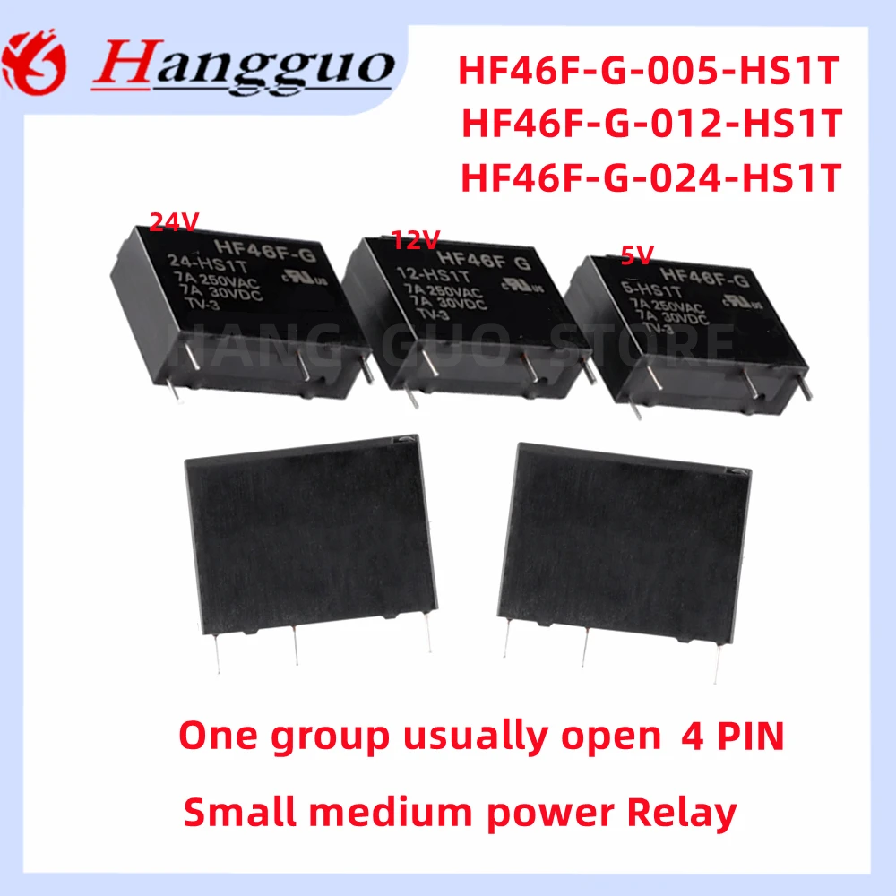 10Pcs/Lot Original HF46F-G-005/012/024-HS1T  HF46F-005 012 024-HS1 4-pin set of normally open ultra-small medium power Relays