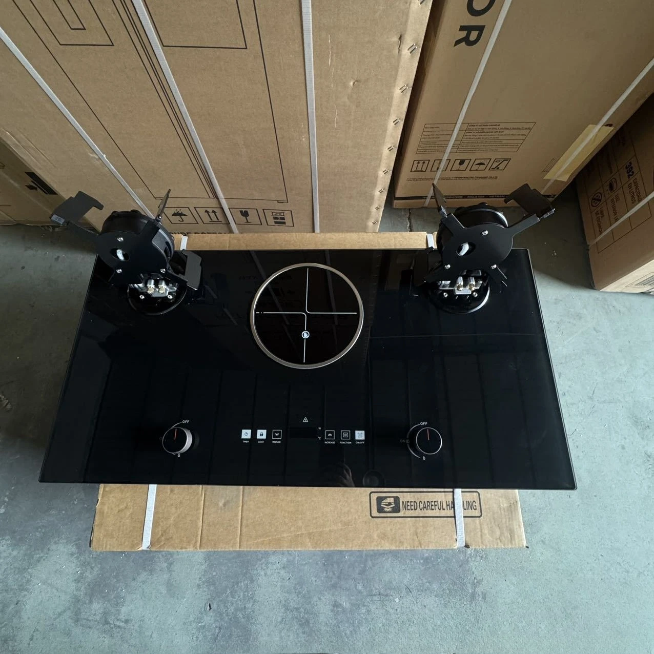 

Household Tempered Glass Two Gas One Electric Stove 2 Gas + 1 Electric Burner Stove