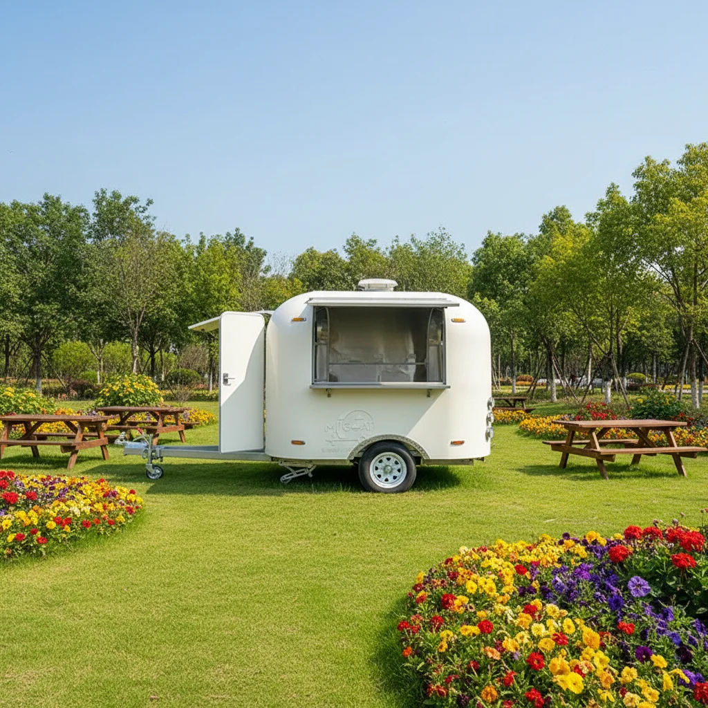 White Single Axle Stainless Steel Mobile Food Trailer Window Retro Style Rust Resistant Interior Serving Window for Food Trailer