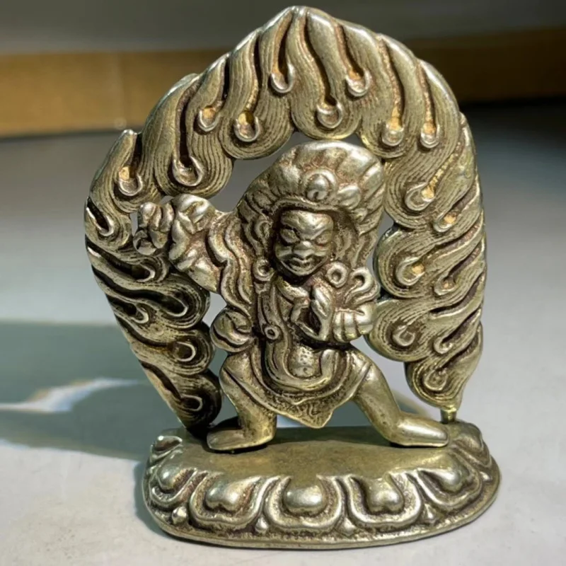 Antique collectible: Large-sized white copper water , yellow wealth god, Zangbara, made from Tar Monastery brass