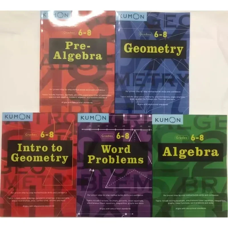 

5 Books/Set Kumon GEOMETRY Junior High Middle School Math Workbook Mathematics Exercise Practice Grade 6-8 for Age 10-15Books