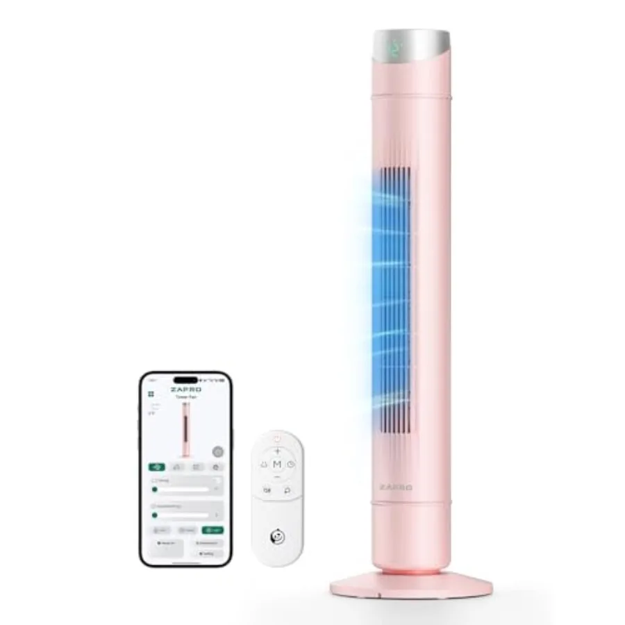 

Smart Tower Fan for Bedroom: Pink ABS Plastic, 42Inch Tall, 120 Oscillating, 28ft/s High-Speed with 12 Speeds 4 Modes, Ultra Qu