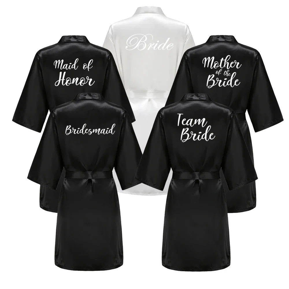 

Black Women Silky Satin Robe Wedding Bridal Party Bride Bridesmaid Robes Kimono Loungewear Dressing Gowns