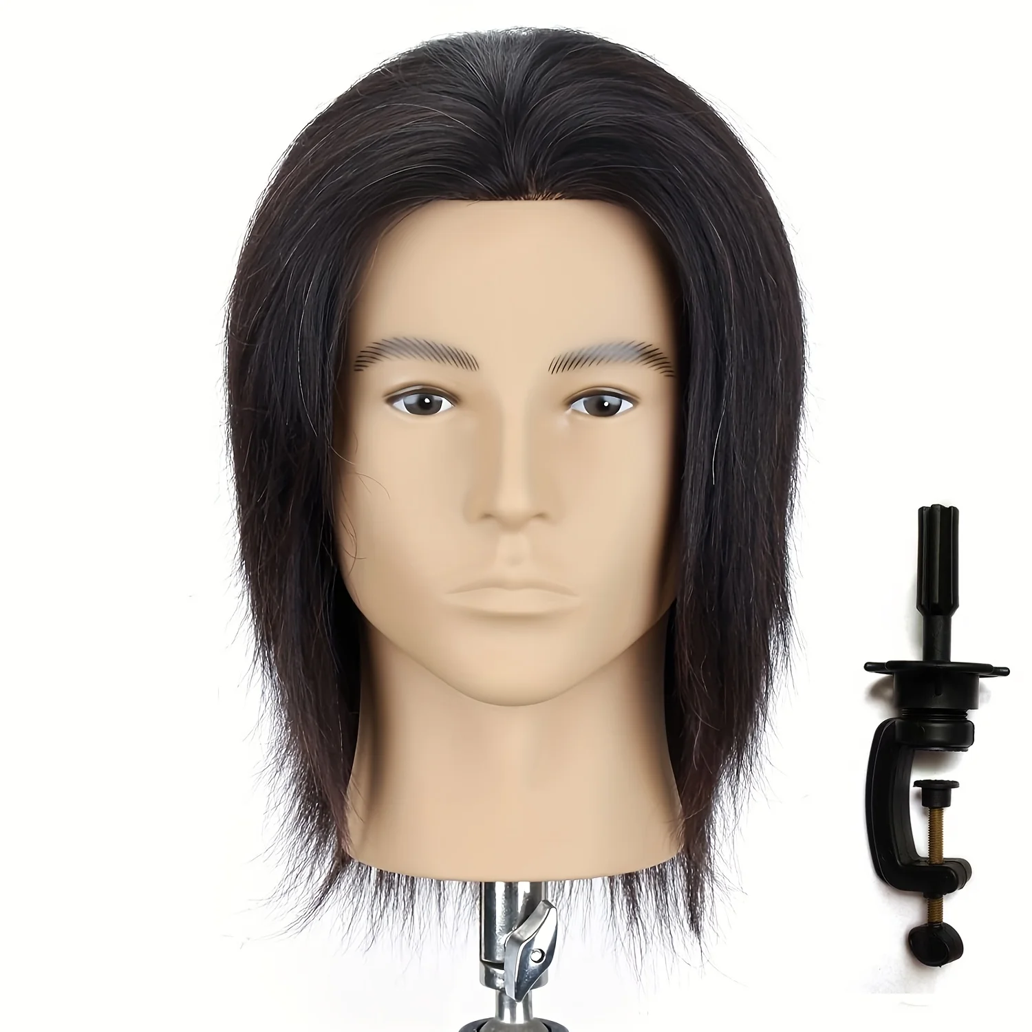 100% Human Hair Male Mannequin Head 8 Inch Hairdresser Practice Beauty Styling Training Mannequin Doll Head, Free Desktop Small