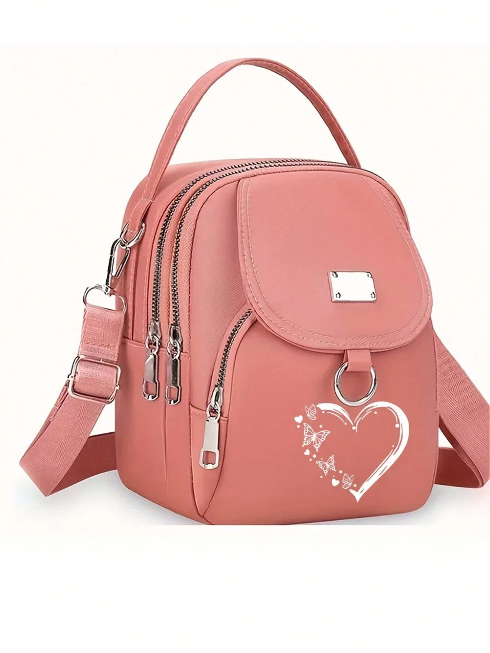 1pc frauen Nylon Schulter Tasche Herz Schmetterling Muster Casual Mini Umhängetasche Einstellbar Multi-Schicht Einfarbig hand Tasche – Detail 8