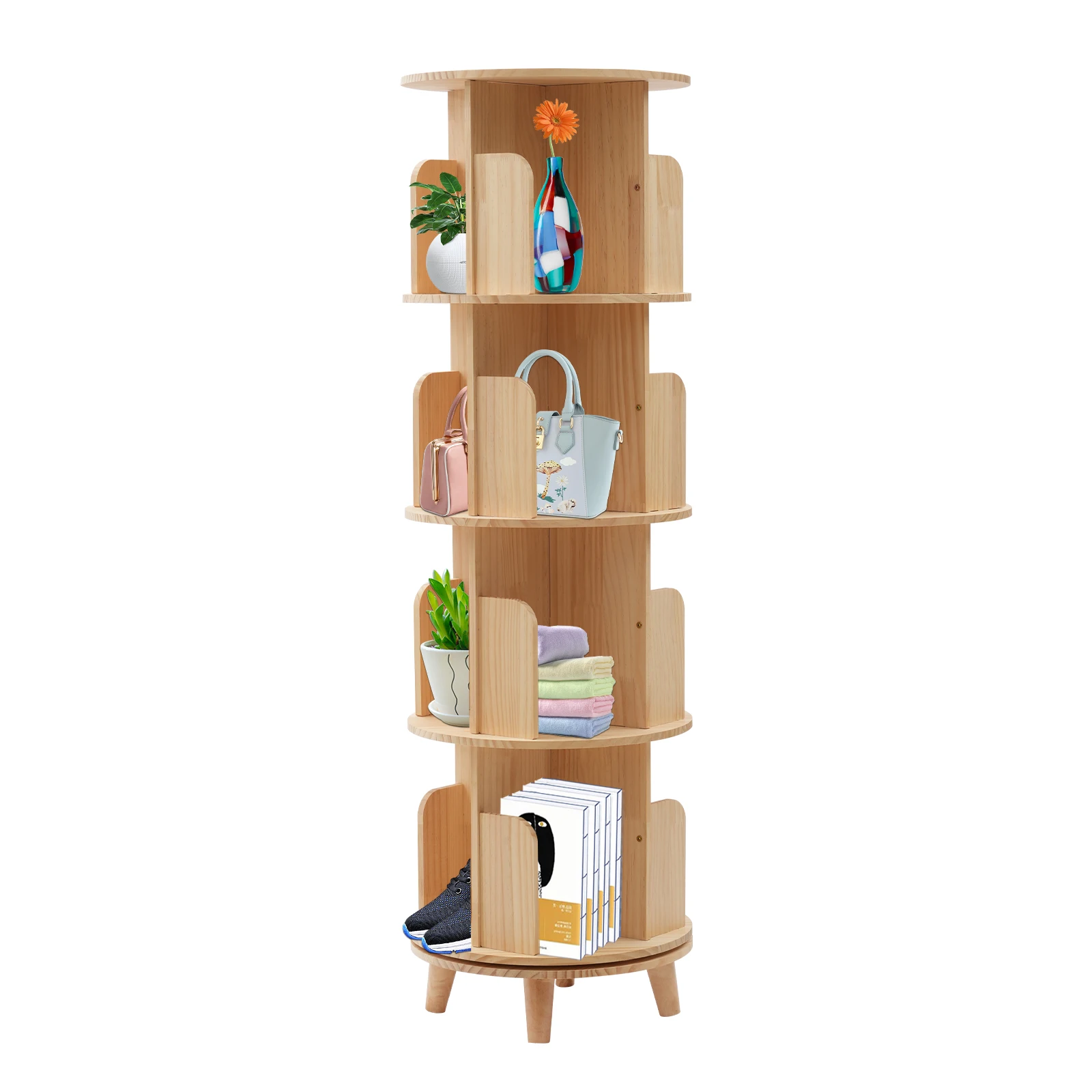 

Rotating Bookshelf 360 Display Floor Standing Bookcase Storage Rack for Kids&Adults Multi-Functional Bookshelf Organizer