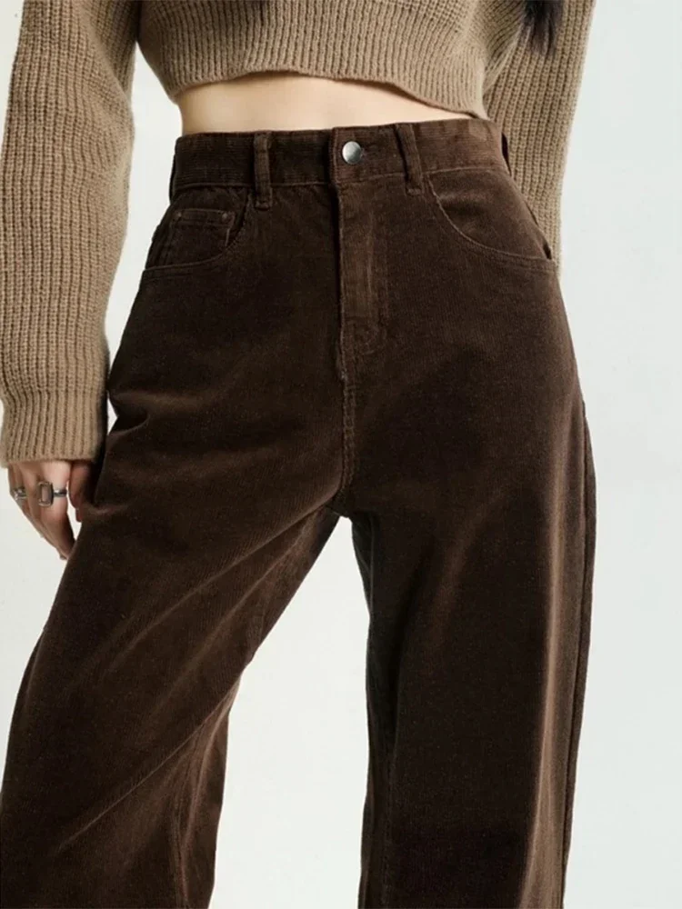 Pantalones rectos holgados marrones Vintage Y2k para mujer, pantalones elegantes lisos, pantalones largos estéticos Harajuku de cintura alta, ropa de los años 2000 2025