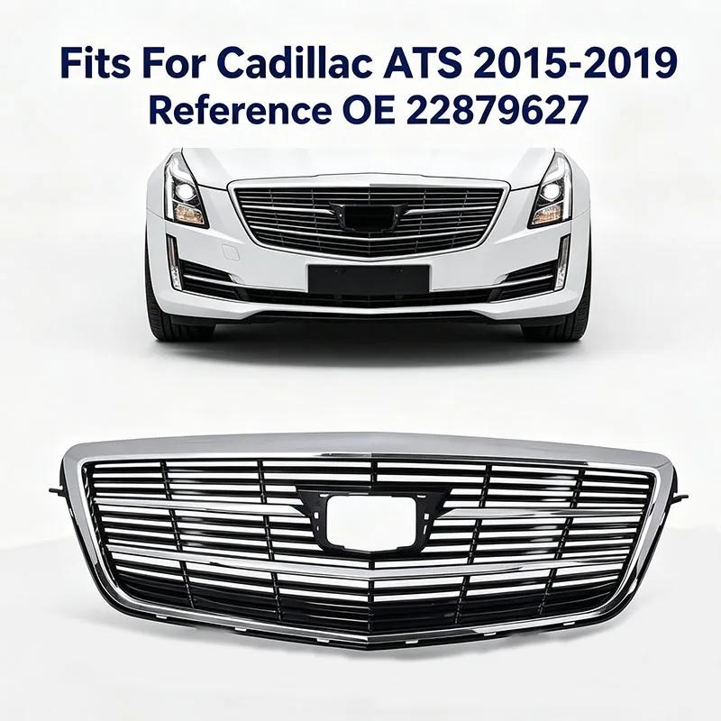 Подходит для Cadillac ATS 2015-2019 годов выпуска. Верхняя передняя решетка радиатора с глянцевым хромированным покрытием. Артикул OE 22879627.