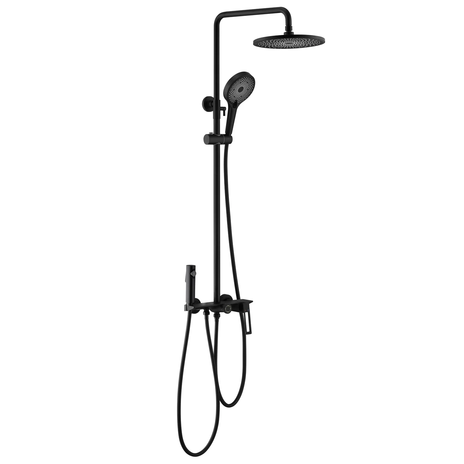 Hot And Cold Four-function Bathroom Surface Shower Black Wall Shower Set With Spray Gun