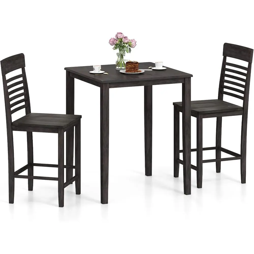 

Комплект обеденного стола из 3 предметов или набор из 2-х квадратных кухонных столов и стульев для барной стойки с изогнутой спинкой, подставкой для ног, из каучукового дерева.