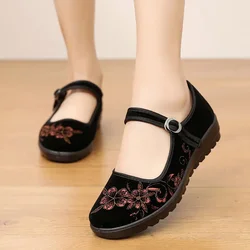 Women Fashion Round Toe Light Weight Floral Embroidery Hotel Work Shoes Lady Casual Dance Flat Shoes Zapatos De Mujer A103