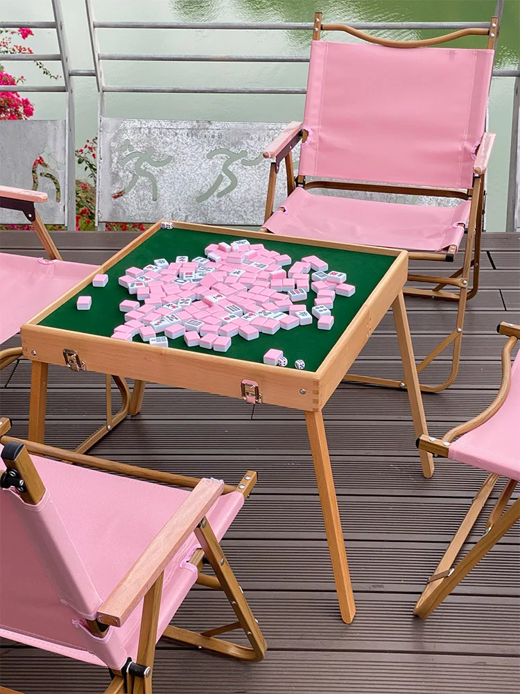 Mushroom Craftsman Outdoor Camping Mahjong Table Pink Convenient Foldable and Easy to Store Portable Spring Travel Set