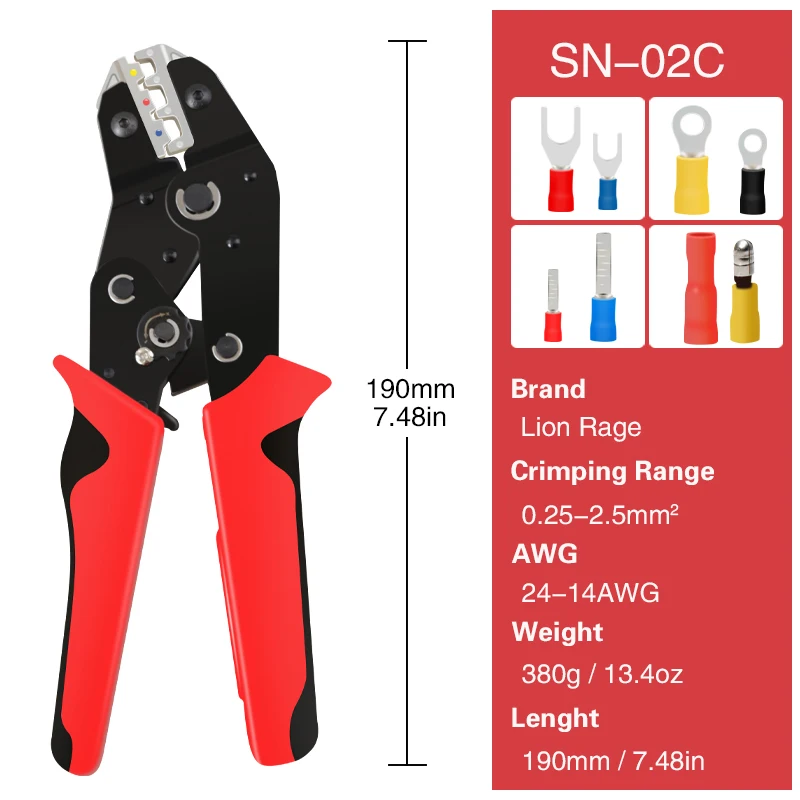 Hand Crimping Tool 0.25-2.5mm² Adjustable Ratchat Crimper Pliers 280pcs Cable Lugs Assortment Kit Insulated Wire Crimp Set