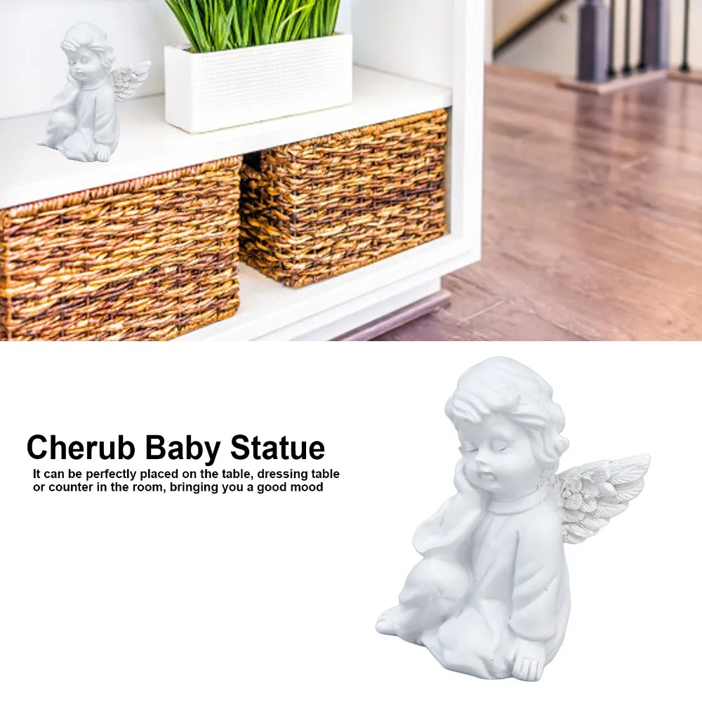 Resin Cherub Figurine 2.17x2.56x1.57in White European Style Ornament Cherub Tabletop Decor Figurine Table & Vanity Decor
