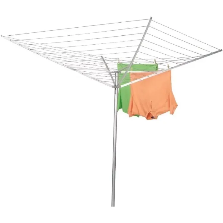 Rotary Outdoor Umbrella Drying Rack | Aluminum Arms and Steel Post | 12-Lines with 165 ft. Clothesline