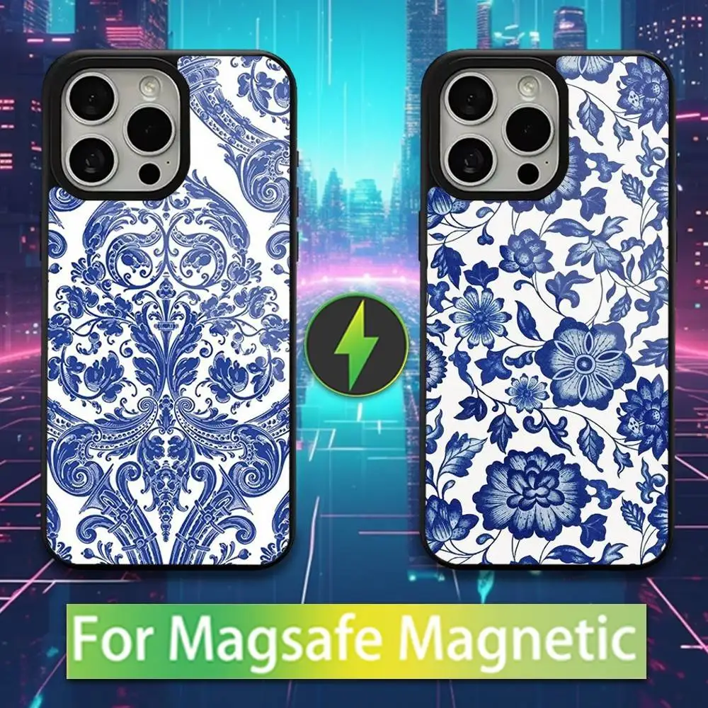 

Blue White Porcelain Pattern Phone Case For iPhone 16,15,14,13,12,11,Pro,Max,Plus,Mini,Magsafe,Magnetic Wireless Charging Case