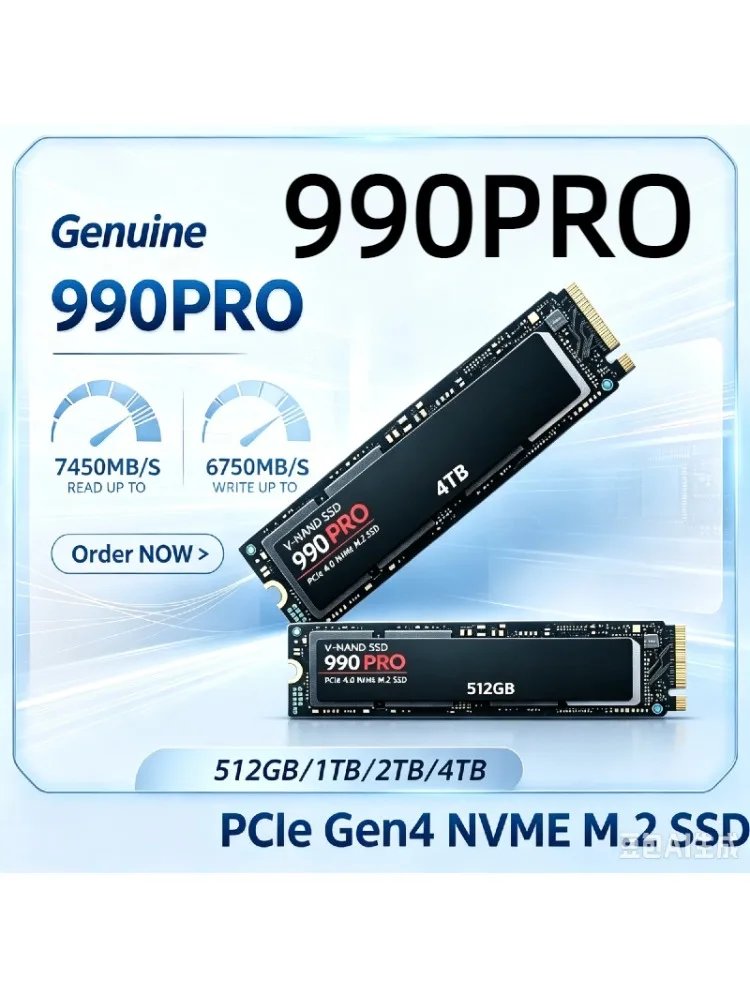 Original 990 PRO M.2 2280 NVMe SSD 512G-4TB PCIe Gen4 7450 MB/s Schnelle Speicherfestplatte für PS5-Konsole, Gaming-Laptop, Desktop-PC