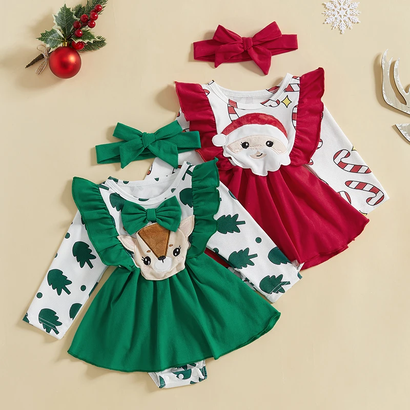 

ma&baby 0-18M Christmas Newborn Baby Girl Romper Deer Santa Jumpsuit Headband Xmas Costumes Outfits