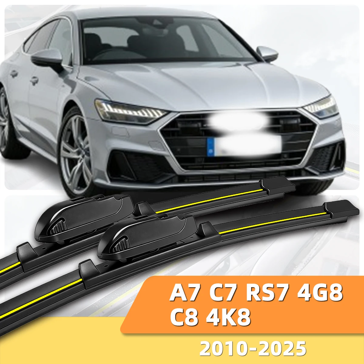 2 Stück Auto-Scheibenwischer Vordere Windschutzscheibe Geeignet für Audi A7 C7 RS7 4G8 C8 4K8 (2010-2025) Allwetter-Hochleistungs-Silent-Wischer