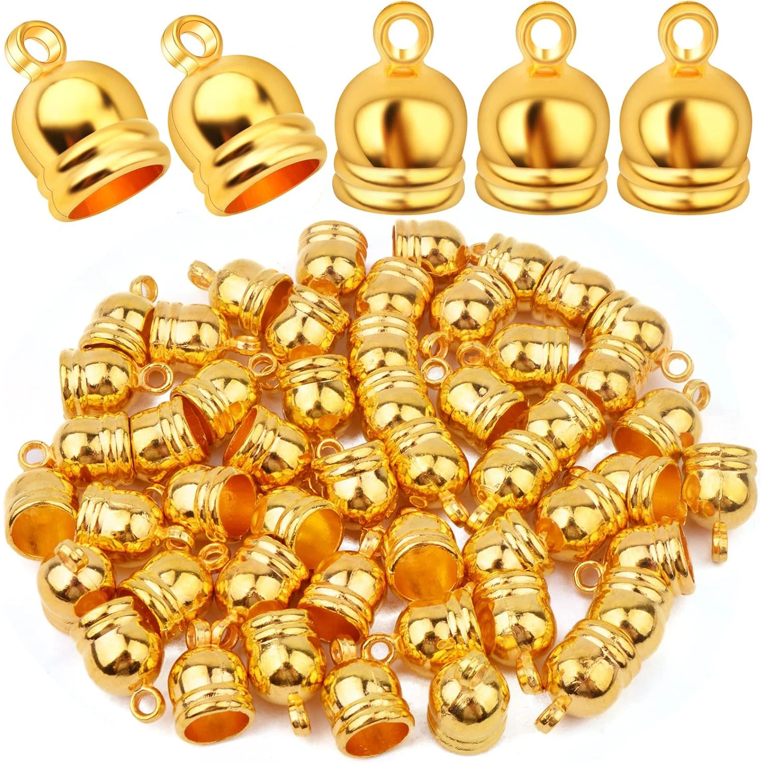 

50pcs Glue-in Barrel End Caps Tassel End Caps Clasps Connectors Leather Cord Findings Kit for DIY Art Tassel Necklace Jewelry