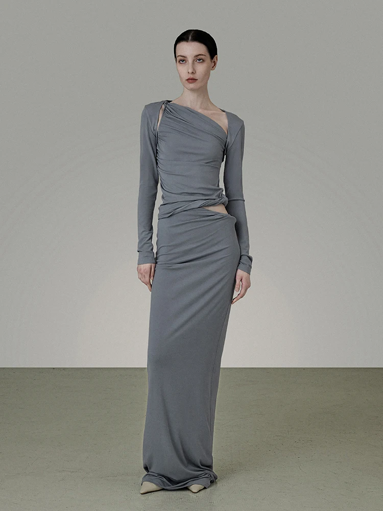 

Slimming Fit Knitted Tee-Piece Set with Twist oulder Design by Unsspoken Includes Top And Skirt f-Length Women's Wear