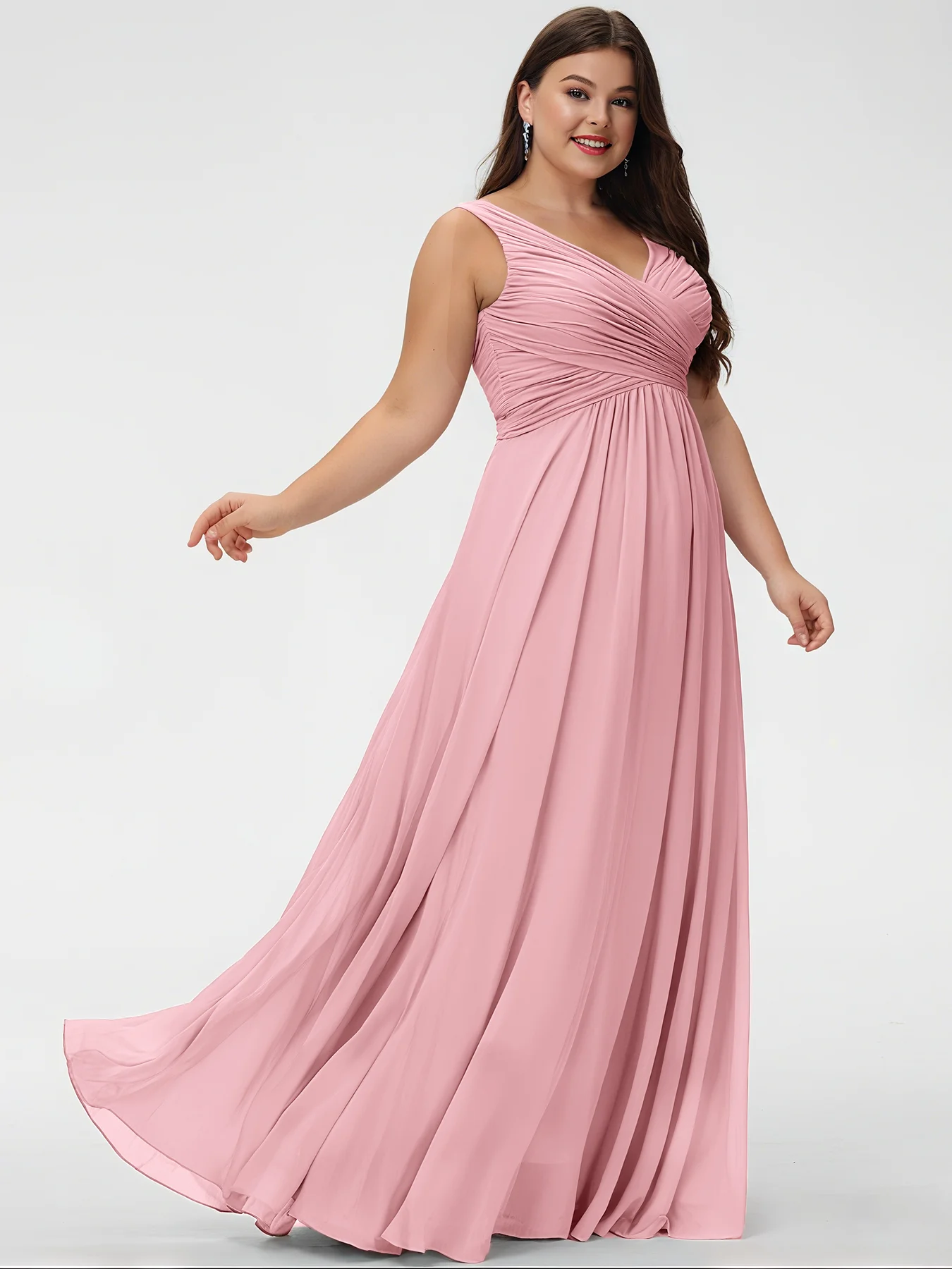 

Women's Chiffon Plus Size Dress Sleeveless V-Neck Elegant Backless Elegant Party Evening Maxi Dresses Ruched Solid Dress 2025