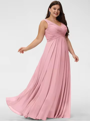 Women's Chiffon Plus Size Dress Sleeveless V-Neck Elegant Backless Elegant Party Evening Maxi Dresses Ruched Solid Dress 2025