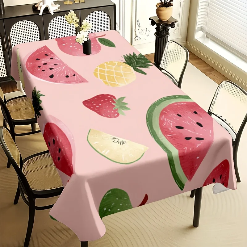 Pink Summer Fruit Tablecloth, Cute Watermelon Strawberry Pineapple Print Rectangular Table Cover for Dining Kitchen Home Decor