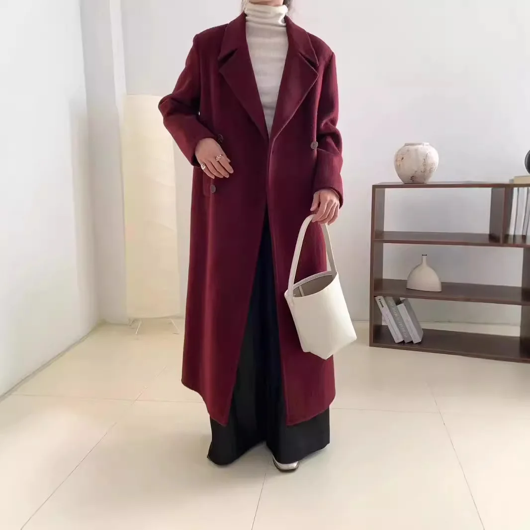 2024 Autumn/Winter New Yak Fleece High Quality Double sided Cashmere Coat Women's Suit Collar Double breasted Extended Coat