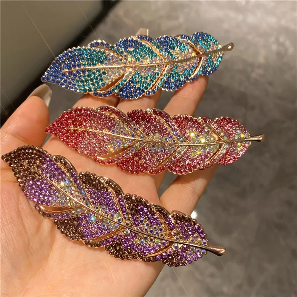 

1pc Diamond Inlaid Elegant Hair Clip for Ponytails Hair Buns Retro Leaf Design Shiny Headwear Women Daily Jewelry Hair Accessory