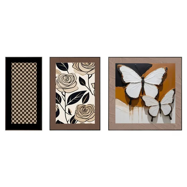 

French sofa background wall decorative painting, Chinese retro triptych combination living room painting