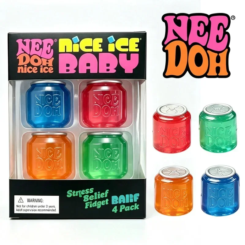 NeeDoh Squeeze Stress Can Mini 4 Pack Set Squishy Fidget Tool Toy Anxiety Focus Nice Ice Cube Soft For Autism ADHD Perfect Gift view 6