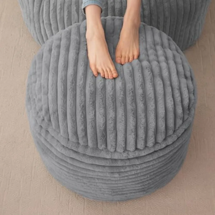 

Round Stuffed Pouf Ottoman Stripe Faux Fur Poufs with Foam Chunk Filling Furry and Fluffy Pouf Feet Stool Storage Ottoman 26 X