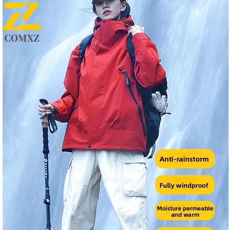 

COMXZ Мужская куртка с капюшоном для альпинизма на открытом воздухе, ветрозащитное пальто, повседневное, с несколькими карманами, для кемпинга, легкая, износостойкая, осенняя одежда