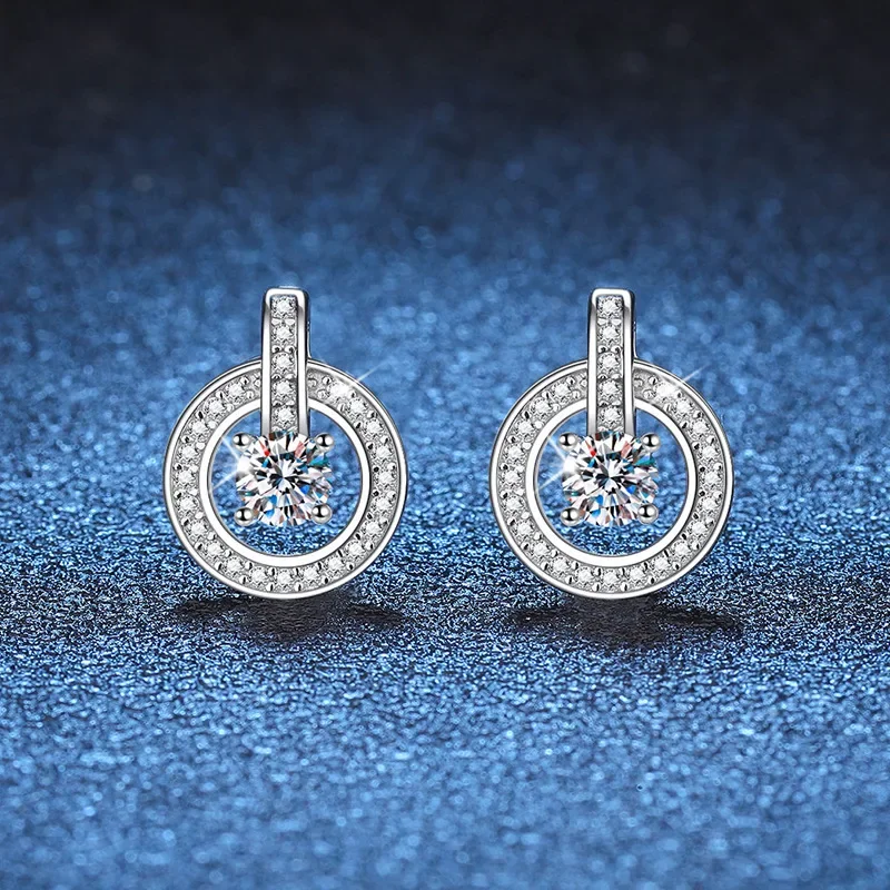 S925 Pure Silver Ear Studs Mosonite Round Bag Lock Buckle Border Earrings 1 Carat D Color Wedding Jewelry Wholesale