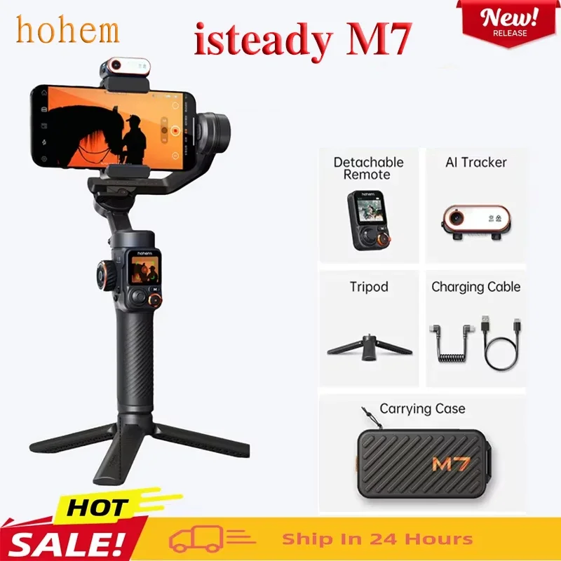 Hohemelneady М7 Stabilizer Ai Face Tracking 3-Axis Phone Gimbal المدمج في Selfie Stick iPhone16/Samsung Gimbal