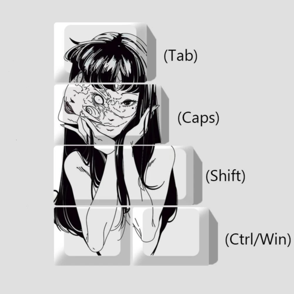 MAIMOOO – nakładki na klawisze z motywem manga, postać Kawakami Tomie, 5/7 klawiszy, profil Cherry, japońskie anime horror, nakładki PBT, personalizowane nakładki na klawisze do klawiatury mechanicznej. — zdjęcie produktu 2