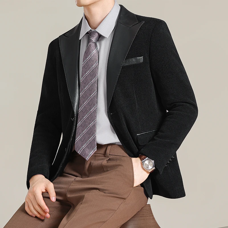 

Осень-зима, бархатный повседневный пиджак из синели из искусственной кожи, мужской деловой деловой костюм, пальто, пиджаки для банкета, вечеринки, свадьбы, M-5XL