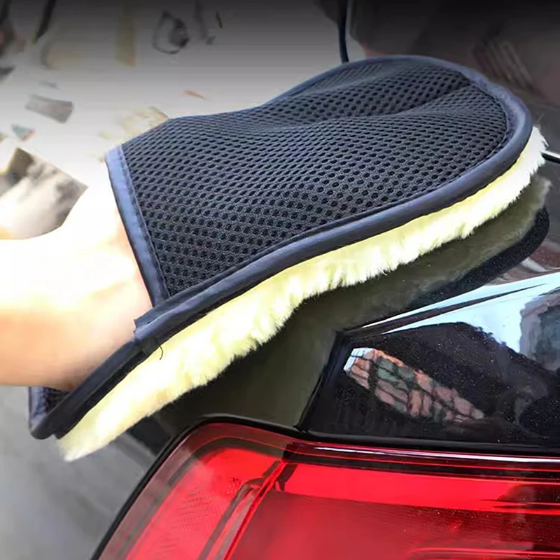Car Soft Polishing Glove Artificial Wool Car Washing Gloves Water Absorption Micro Fiber Car Wash Mitt For Glass Plastic Leather