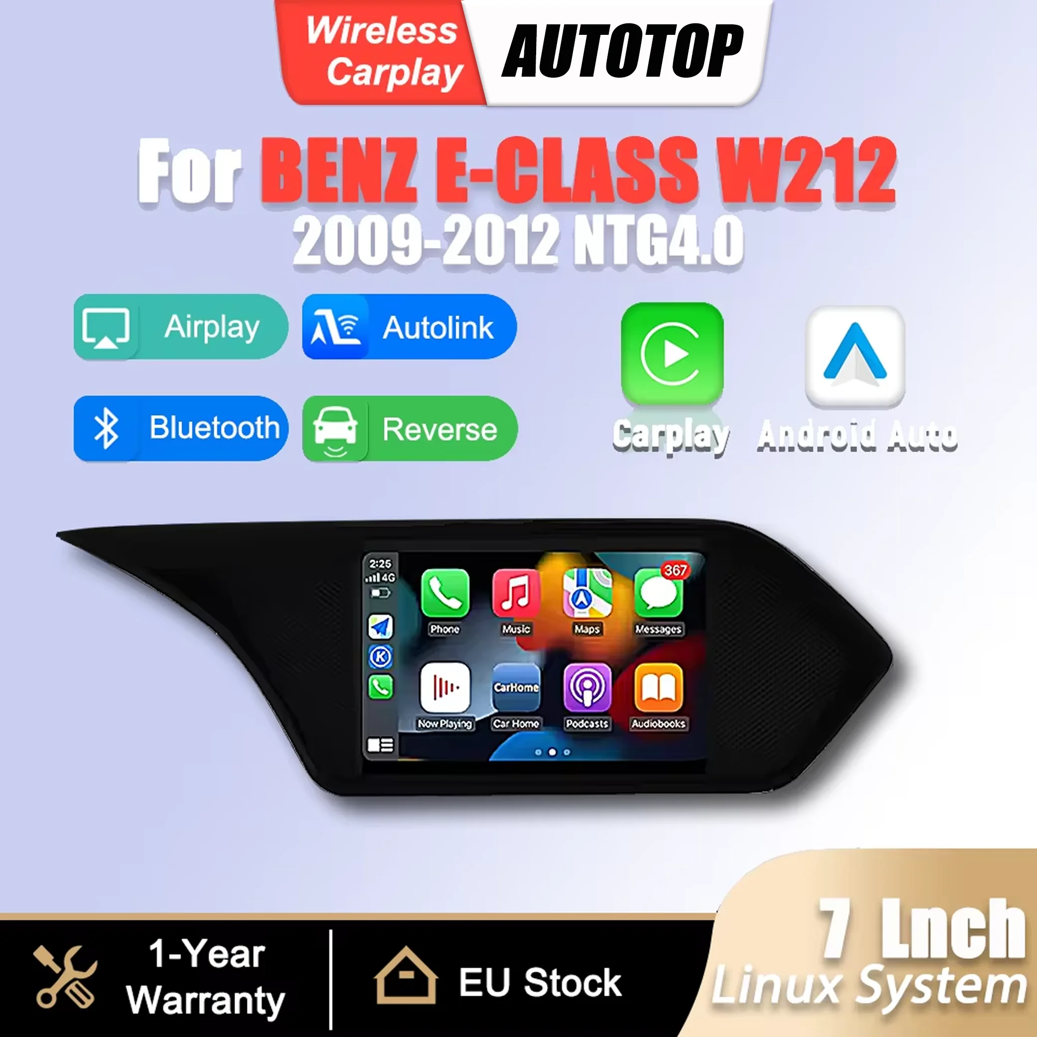 Écran multimédia Linux 7 pouces, CarPlay sans fil, Android Auto pour Mercedes Classe E W212 E200 E230 E260 E300 S212 NTG4.0 2009 2010 2011 2012 GPS Navi BT autoradio