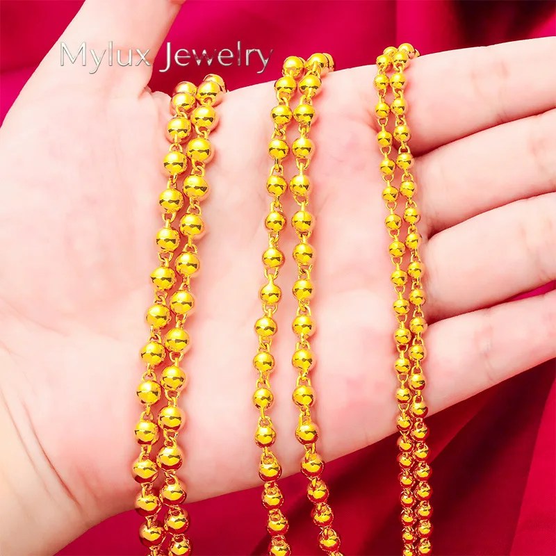 

Mylux Jewelry 24K gold necklace AU999 full gold, round Buddhist beads in series, shiny and gentle, same style as men and women,